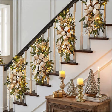1 PC of Wreath Stairs Ornaments, Wreath Front Door Stairs Ornaments Cordless Decorations and Pendants for All Seasons